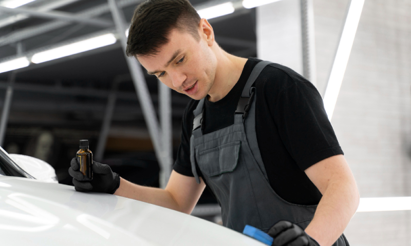 Close up on car care process Close up on car care process